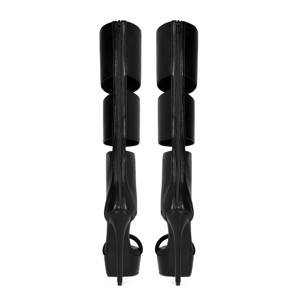 Women's Sexy Platform Stiletto Heel Sandals - Open Toe Cut Out Gladiator Knee High Boots - Styeenigma