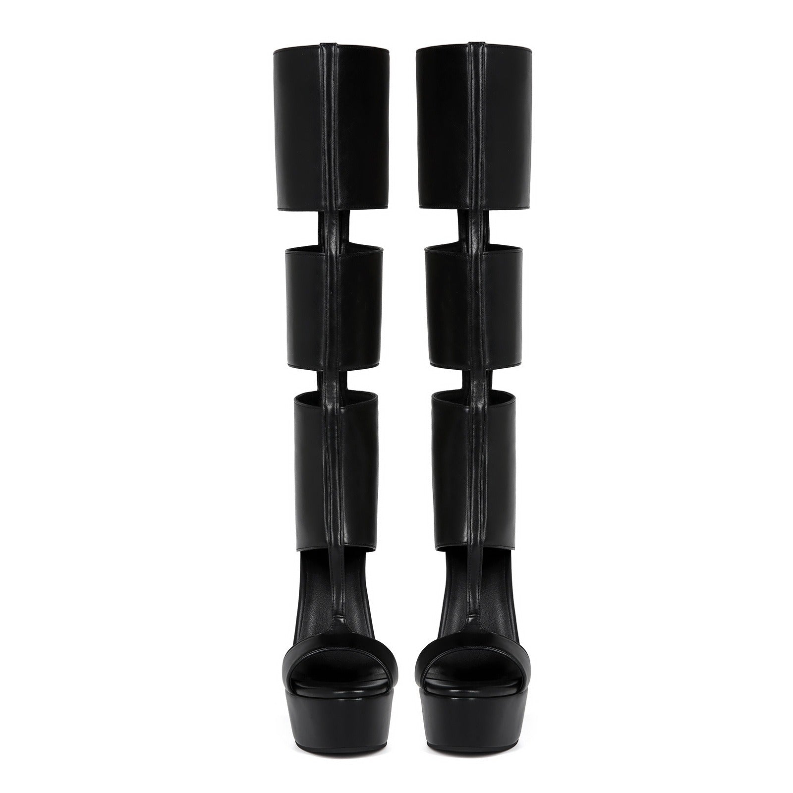Women's Sexy Platform Stiletto Heel Sandals - Open Toe Cut Out Gladiator Knee High Boots - Styeenigma