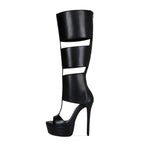 Women's Sexy Platform Stiletto Heel Sandals - Open Toe Cut Out Gladiator Knee High Boots - Styeenigma