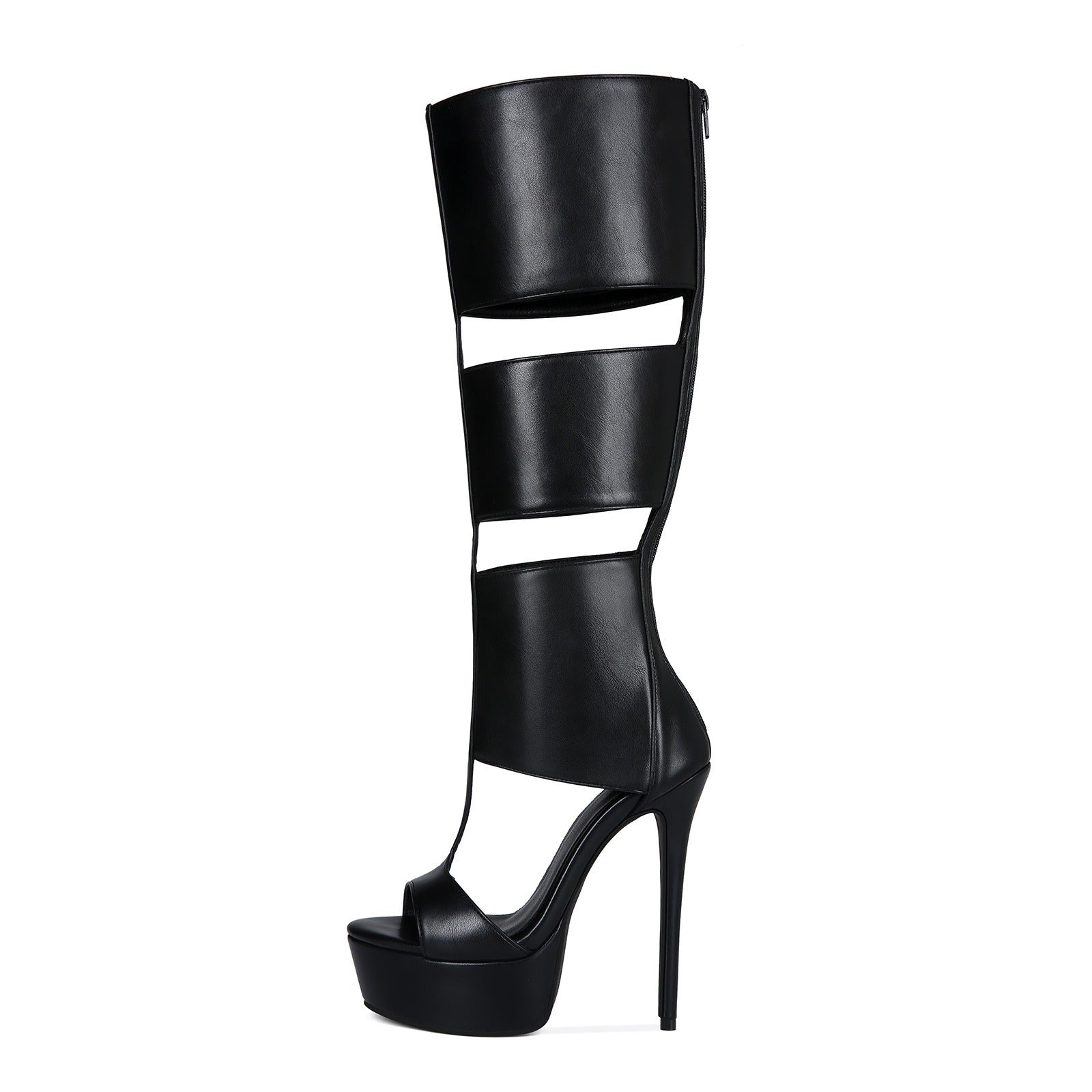 Women's Sexy Platform Stiletto Heel Sandals - Open Toe Cut Out Gladiator Knee High Boots - Styeenigma