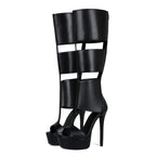 Women's Sexy Platform Stiletto Heel Sandals - Open Toe Cut Out Gladiator Knee High Boots - Styeenigma