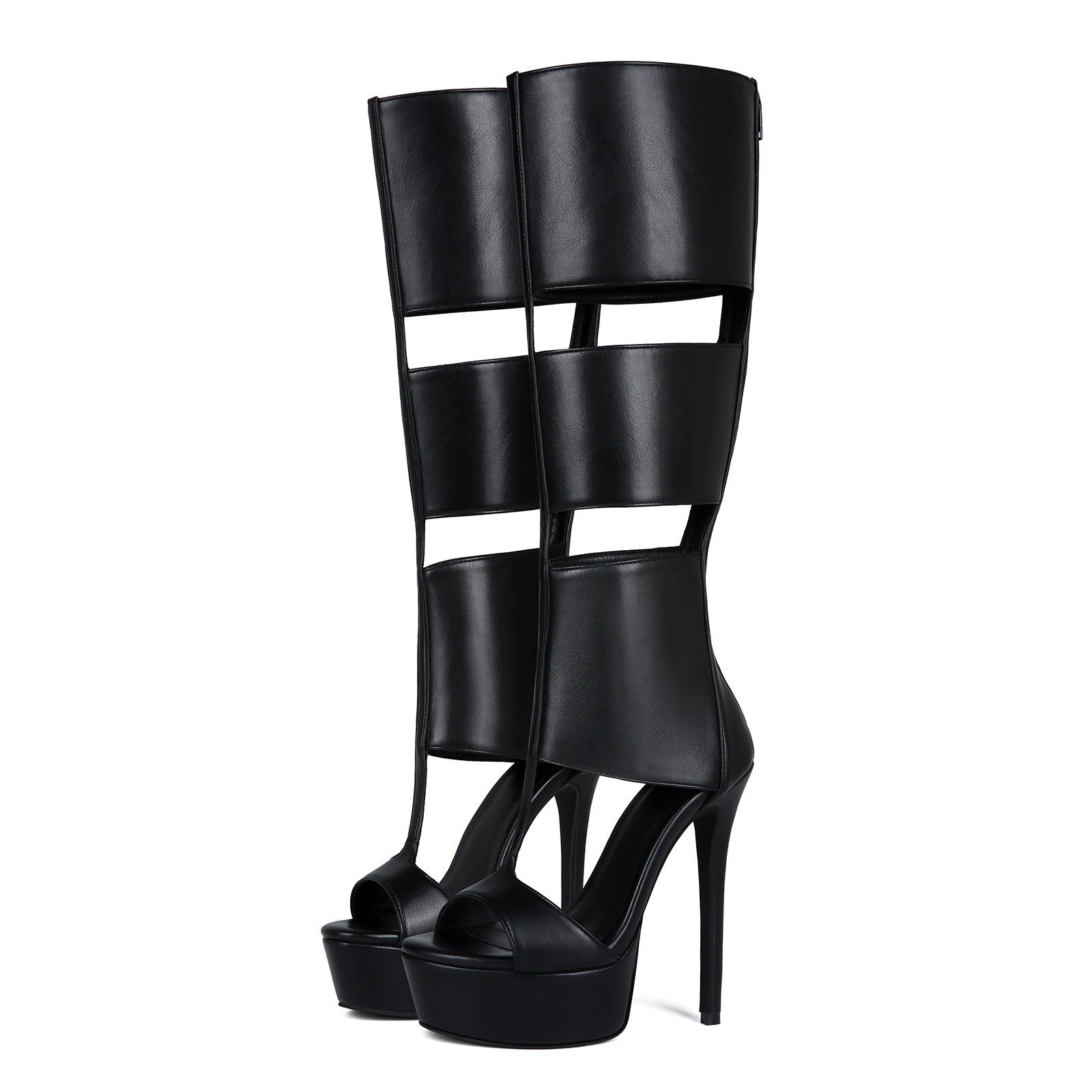 Women's Sexy Platform Stiletto Heel Sandals - Open Toe Cut Out Gladiator Knee High Boots - Styeenigma