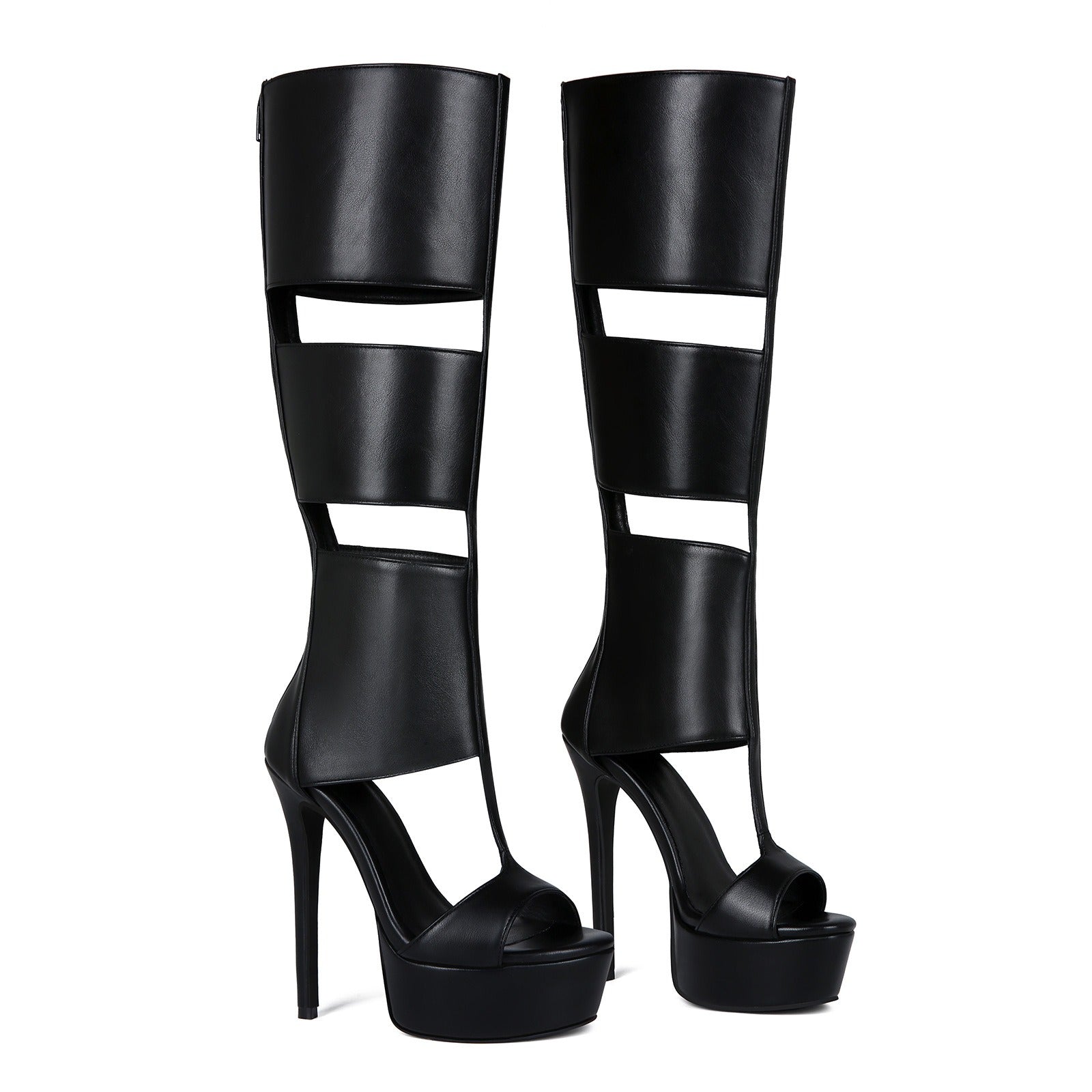 Women's Sexy Platform Stiletto Heel Sandals - Open Toe Cut Out Gladiator Knee High Boots - Styeenigma