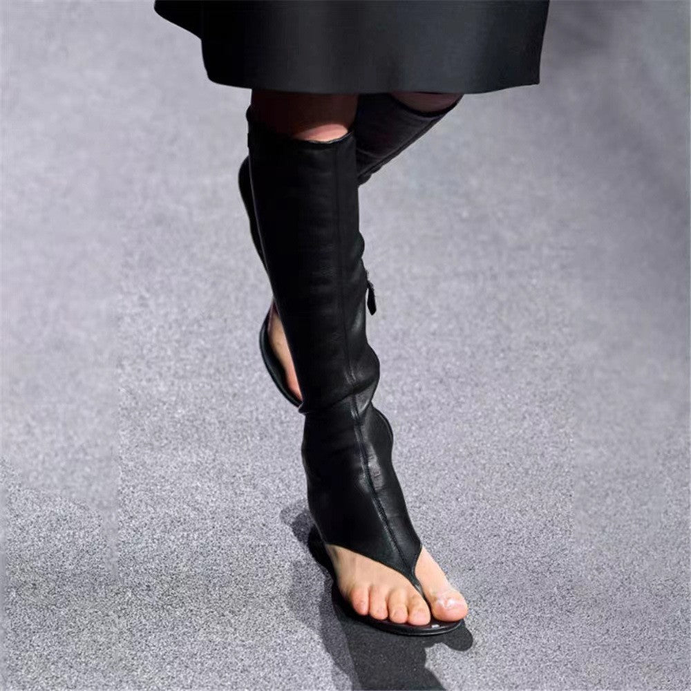 Open Toe Knee High Boots | Heeled Mules for Street Style - Styeenigma