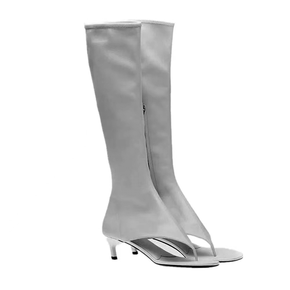 Open Toe Knee High Boots | Heeled Mules for Street Style - Styeenigma