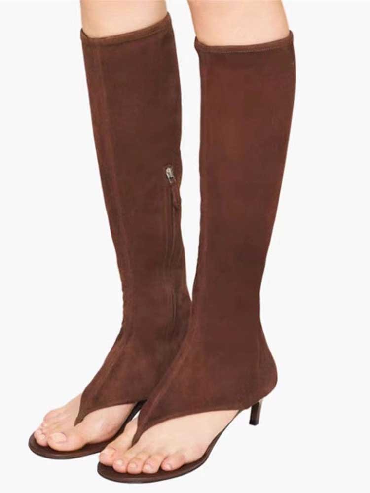 Open Toe Knee High Boots | Heeled Mules for Street Style - Styeenigma