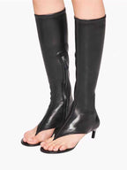 Open Toe Knee High Boots | Heeled Mules for Street Style - Styeenigma