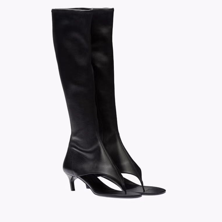 Open Toe Knee High Boots | Heeled Mules for Street Style - Styeenigma