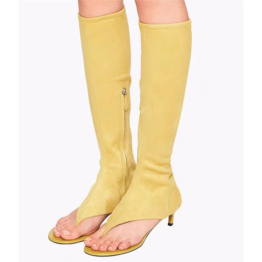 Open Toe Knee High Boots | Heeled Mules for Street Style - Styeenigma