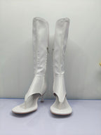 Open Toe Knee High Boots | Heeled Mules for Street Style - Styeenigma