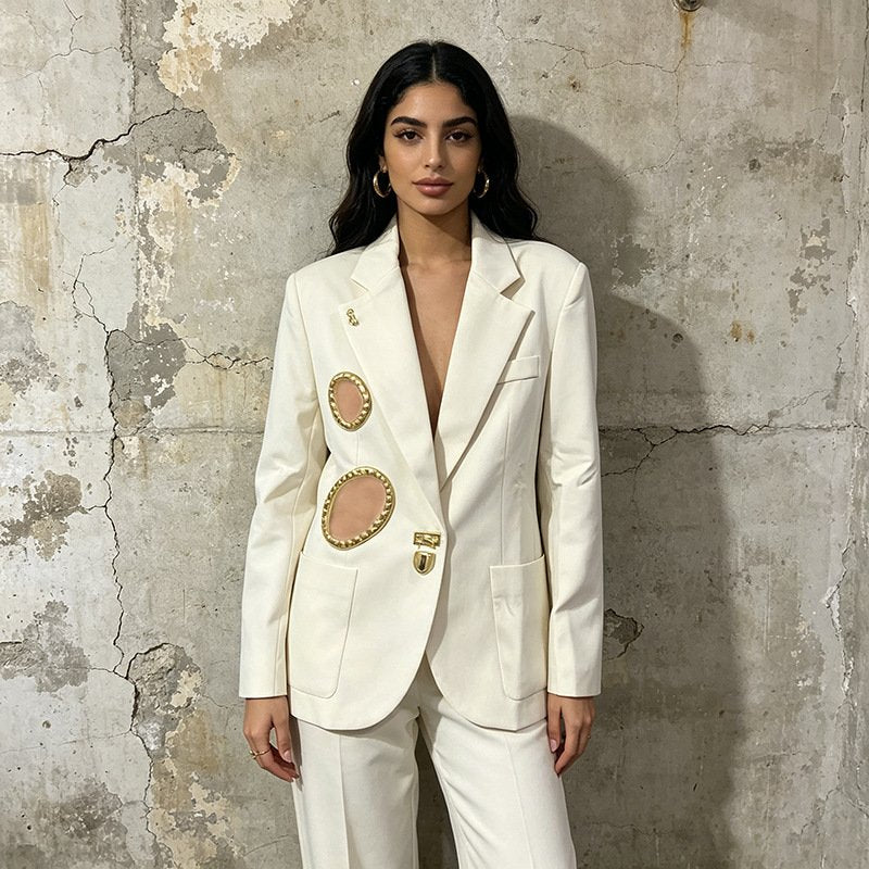 Oversized Blazer with Gold Buttons | Women’s Tailored Suit Jacke - Styeenigma