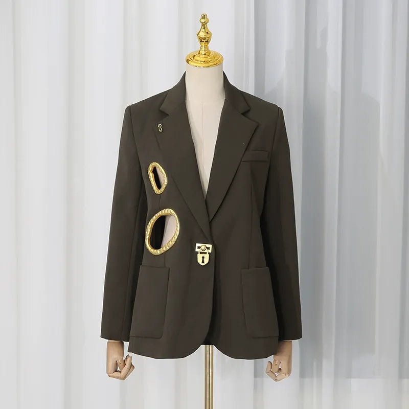 Oversized Blazer with Gold Buttons | Women’s Tailored Suit Jacke - Styeenigma