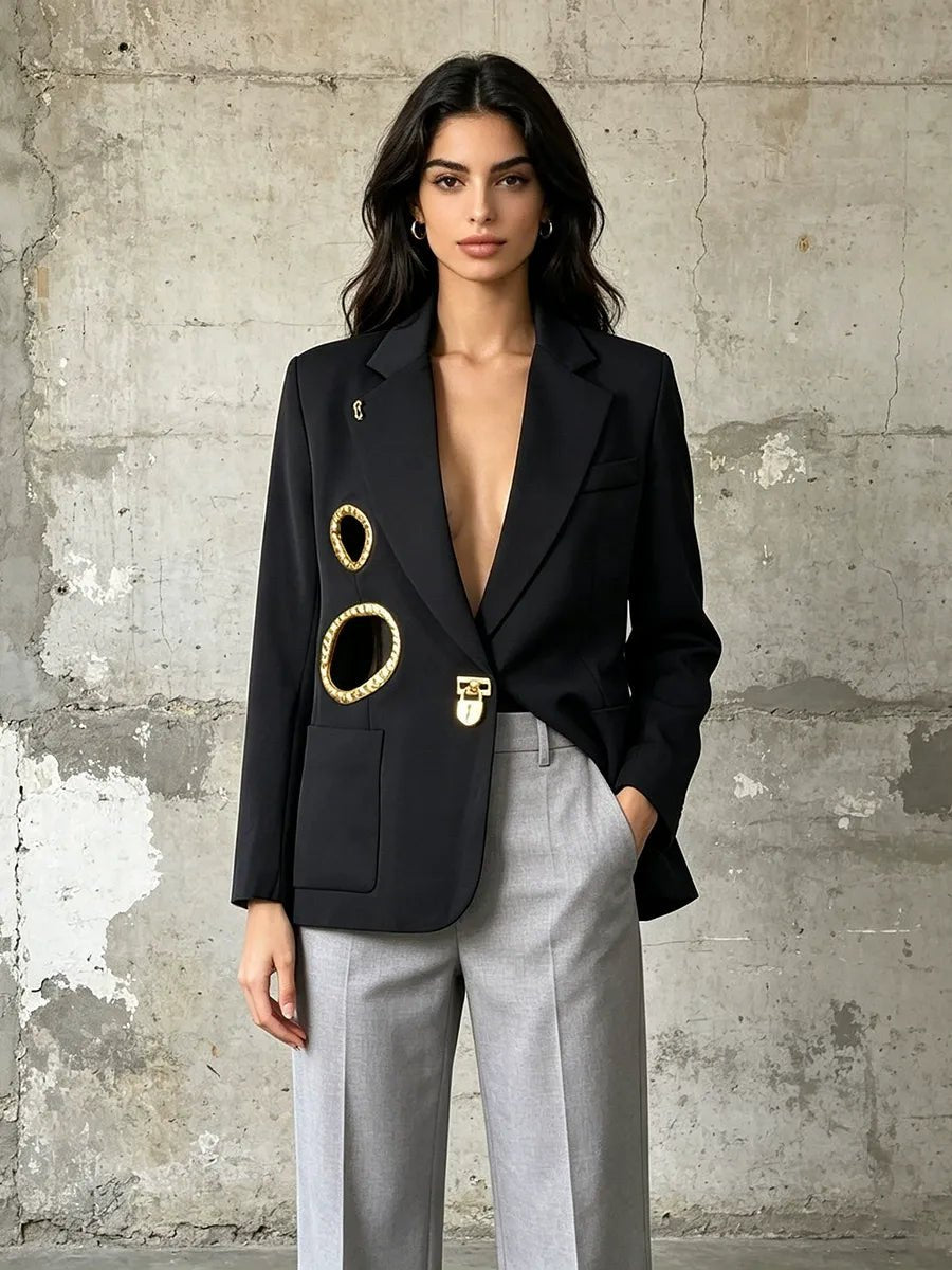 Oversized Blazer with Gold Buttons | Women’s Tailored Suit Jacke - Styeenigma