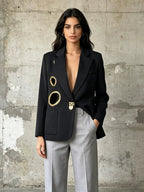 Oversized Blazer with Gold Buttons | Women’s Tailored Suit Jacke - Styeenigma