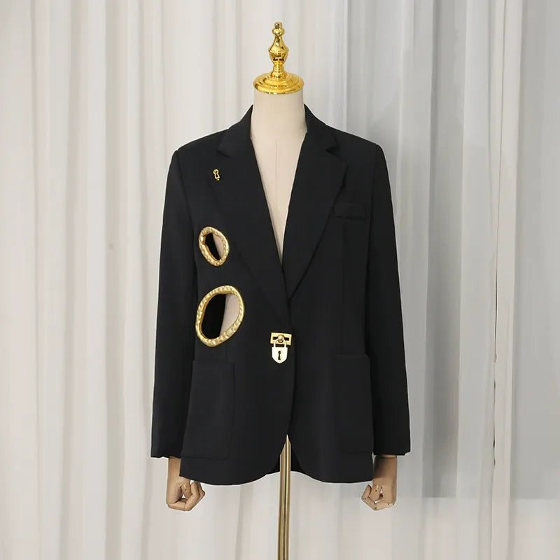Oversized Blazer with Gold Buttons | Women’s Tailored Suit Jacke - Styeenigma