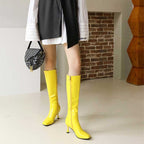 Patent Faux Leather Knee High Boots Stiletto Heel Pointed Toe - Styeenigma