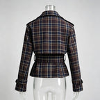 Plaid Belted Short Trench Coat Women | Double Breasted Cropped Peacoat - Styeenigma