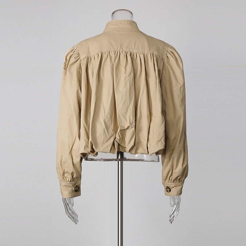 Puff Sleeve Bomber Jacket Women | Cropped Zip Up Stand Collar Jacket - Styeenigma