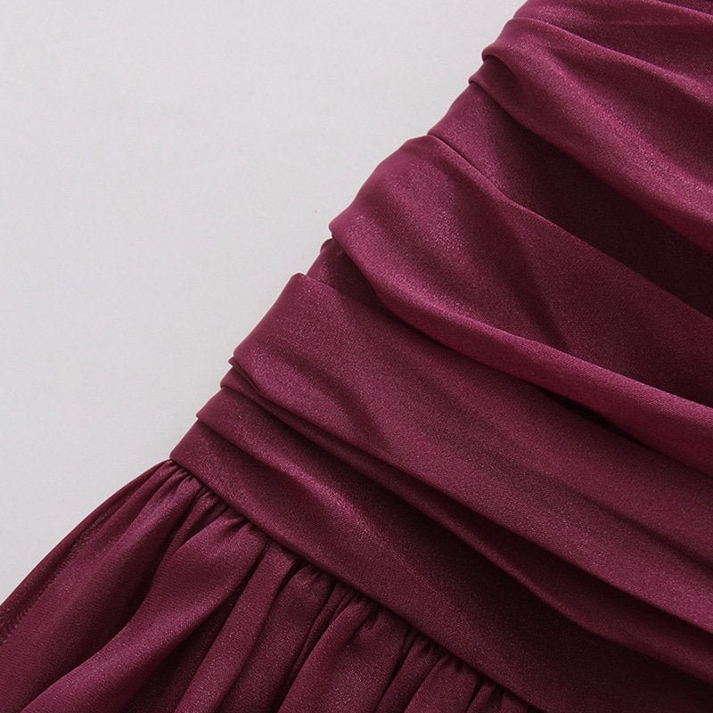Deep Wine Maxi Dress Women's Floral High Neck Pleated A-Line Long Sleeve Dress - Styeenigma