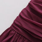 Deep Wine Maxi Dress Women's Floral High Neck Pleated A-Line Long Sleeve Dress - Styeenigma