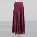 Deep Wine Maxi Dress Women's Floral High Neck Pleated A-Line Long Sleeve Dress - Styeenigma