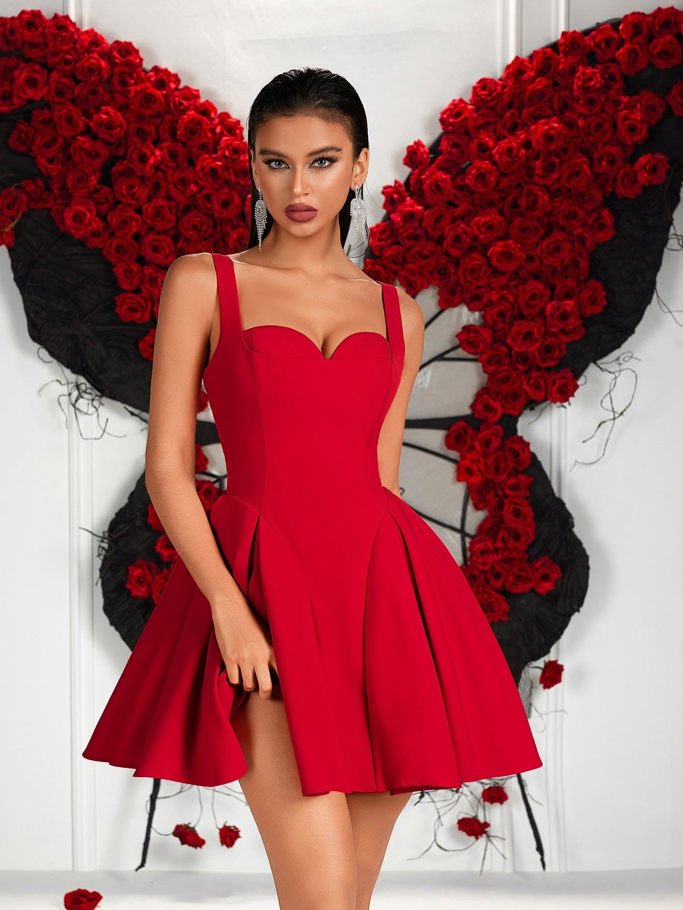Red Heart Neckline Sling Cocktail Dress for Women, Party Evening Formal Mini Dress
