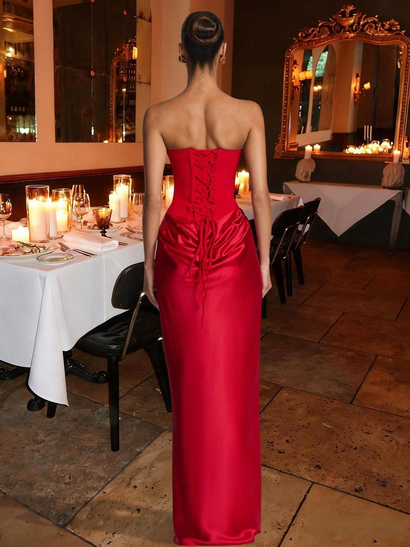 Red Satin Prom Gown – Elegant Ruched Maxi Dress for Formal Events & Dinner Parties