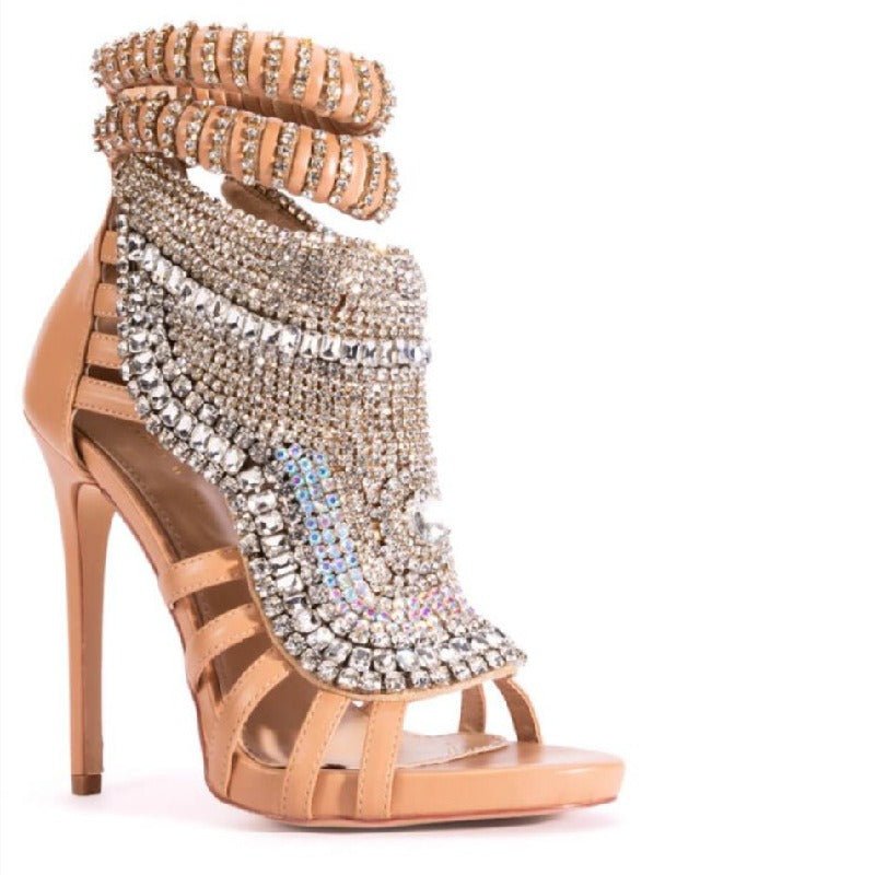 Rhinestone Stiletto Sandals - Sexy Toe-Loop Fringe Evening Heels for Women | Prom Party Shoes - Styeenigma