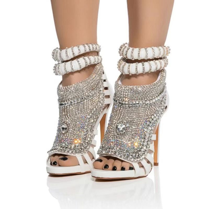 Rhinestone Stiletto Sandals - Sexy Toe-Loop Fringe Evening Heels for Women | Prom Party Shoes - Styeenigma