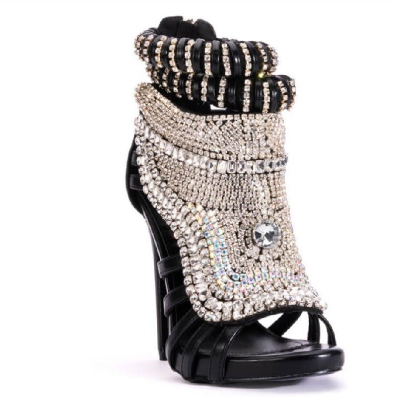 Rhinestone Stiletto Sandals - Sexy Toe-Loop Fringe Evening Heels for Women | Prom Party Shoes - Styeenigma