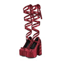 Ribbon Tied Platform Heel Pumps – Balletcore Lolita Y2K Lace-Up Knee-High Shoes for Women - Styeenigma