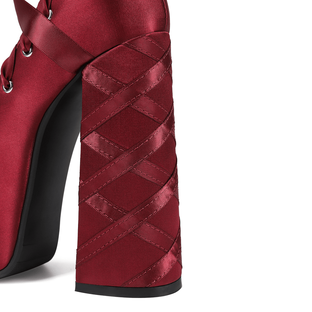 Ribbon Tied Platform Heel Pumps – Balletcore Lolita Y2K Lace-Up Knee-High Shoes for Women - Styeenigma