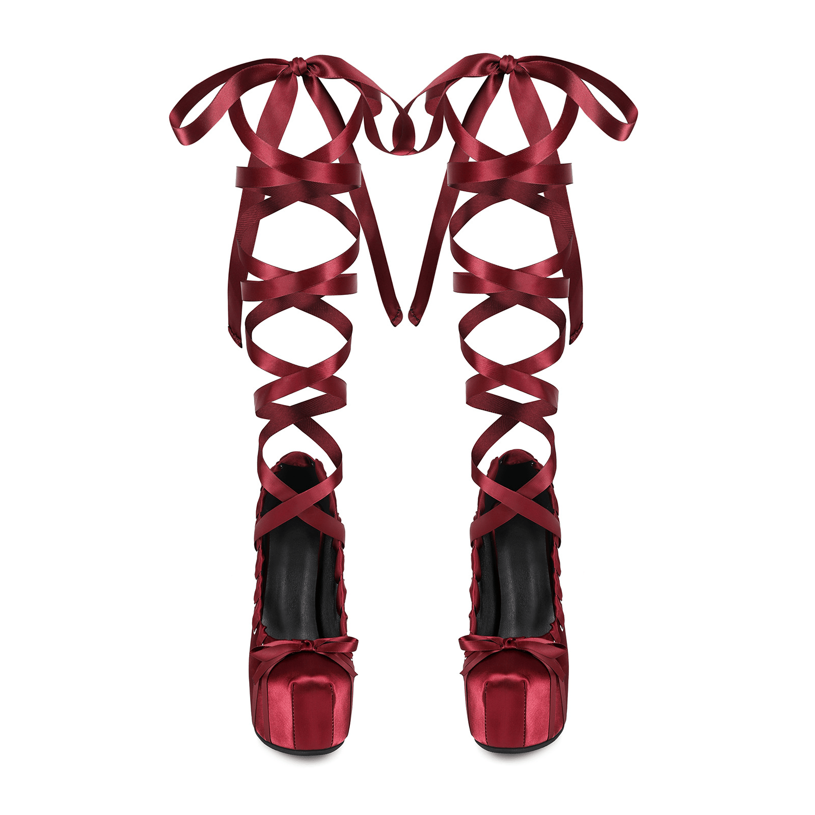 Ribbon Tied Platform Heel Pumps – Balletcore Lolita Y2K Lace-Up Knee-High Shoes for Women - Styeenigma