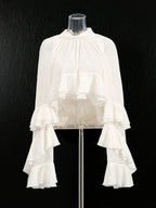 Ruffle Chiffon Blouse Women | Mock Neck Tiered Bell Sleeve Sheer Top