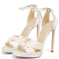 Satin Platform Sandals Women's Knotted Stiletto Heels | Wedding & Evening Shoes