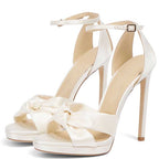 Satin Platform Sandals Women's Knotted Stiletto Heels | Wedding & Evening Shoes