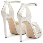 Satin Platform Sandals Women's Knotted Stiletto Heels | Wedding & Evening Shoes