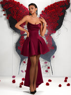 Satin Strapless Short Party Dress for Women, Elegant Evening Party Gown