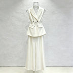 Sleeveless Belted Vest Pant Suit Women | Wide Leg Trouser Two Piece Set - Styeenigma