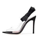 PVC Slingback Stiletto Heels with Bow | Women’s Clear Heels - Styeenigma
