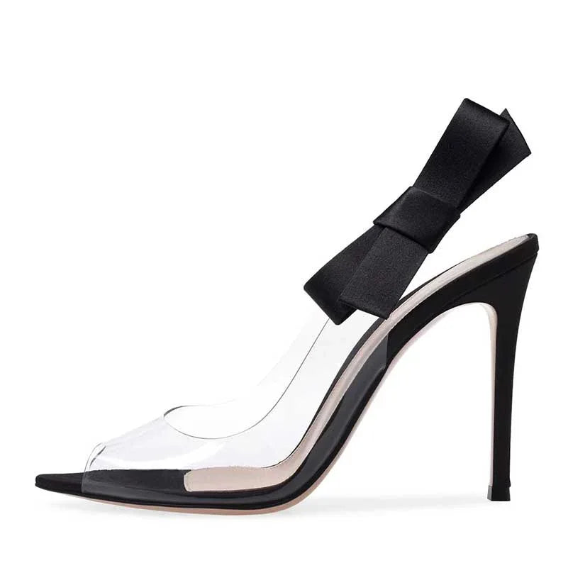 PVC Slingback Stiletto Heels with Bow | Women’s Clear Heels - Styeenigma