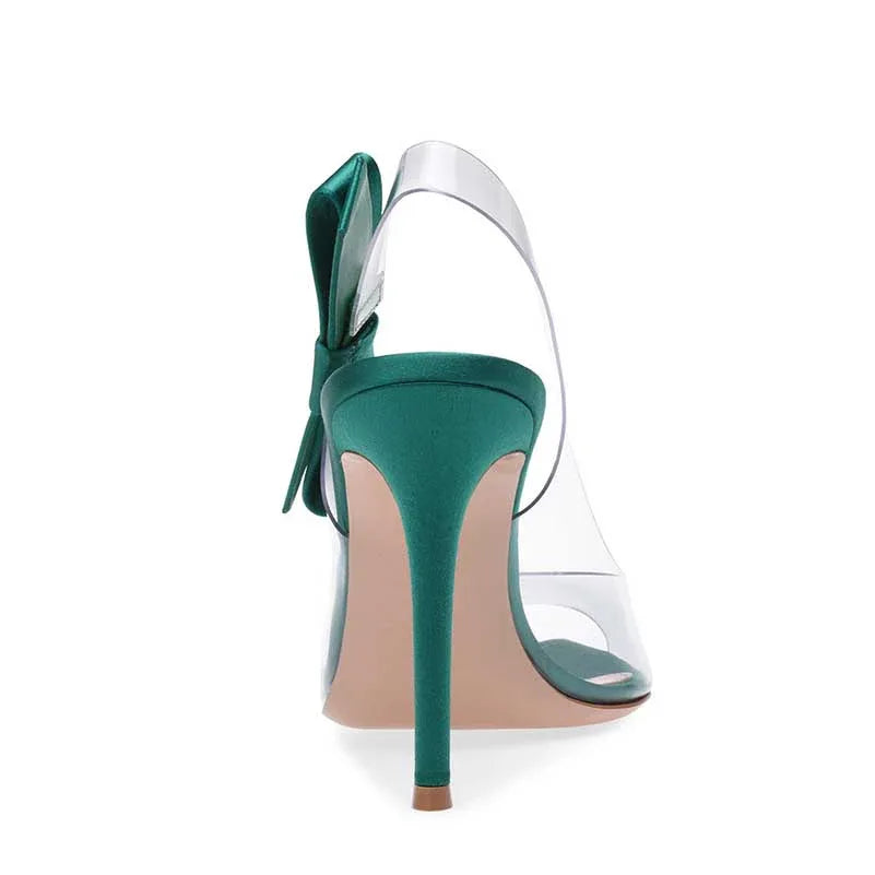 PVC Slingback Stiletto Heels with Bow | Women’s Clear Heels - Styeenigma