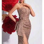Champagne Sequin Mermaid Dress | Spaghetti Strap Formal Gown - Styeenigma