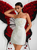 Women's Strapless Mini Dress with Large Floral Appliqué | Elegant Party Cocktail Dress