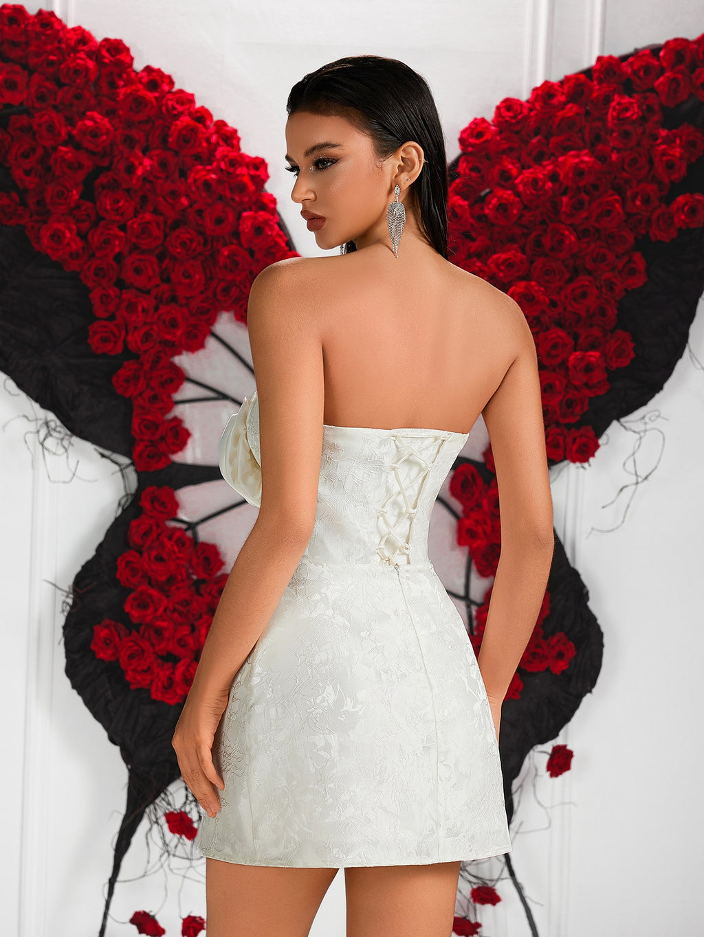 Women's Strapless Mini Dress with Large Floral Appliqué | Elegant Party Cocktail Dress