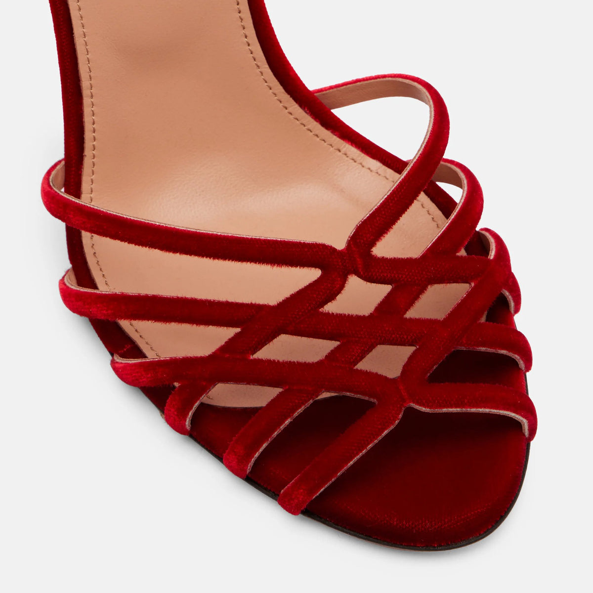 Red Suede Stiletto Sandals Strappy Ankle Strap Square Toe Party Heels - Styeenigma