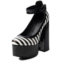 Striped Platform Mary Jane Heels for Women | Chunky Block Heel Faux Leather Pumps - Styeenigma