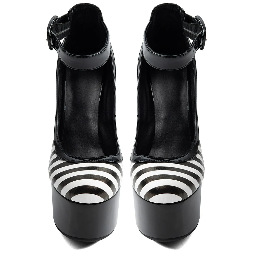 Striped Platform Mary Jane Heels for Women | Chunky Block Heel Faux Leather Pumps - Styeenigma