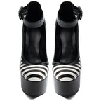 Striped Platform Mary Jane Heels for Women | Chunky Block Heel Faux Leather Pumps - Styeenigma