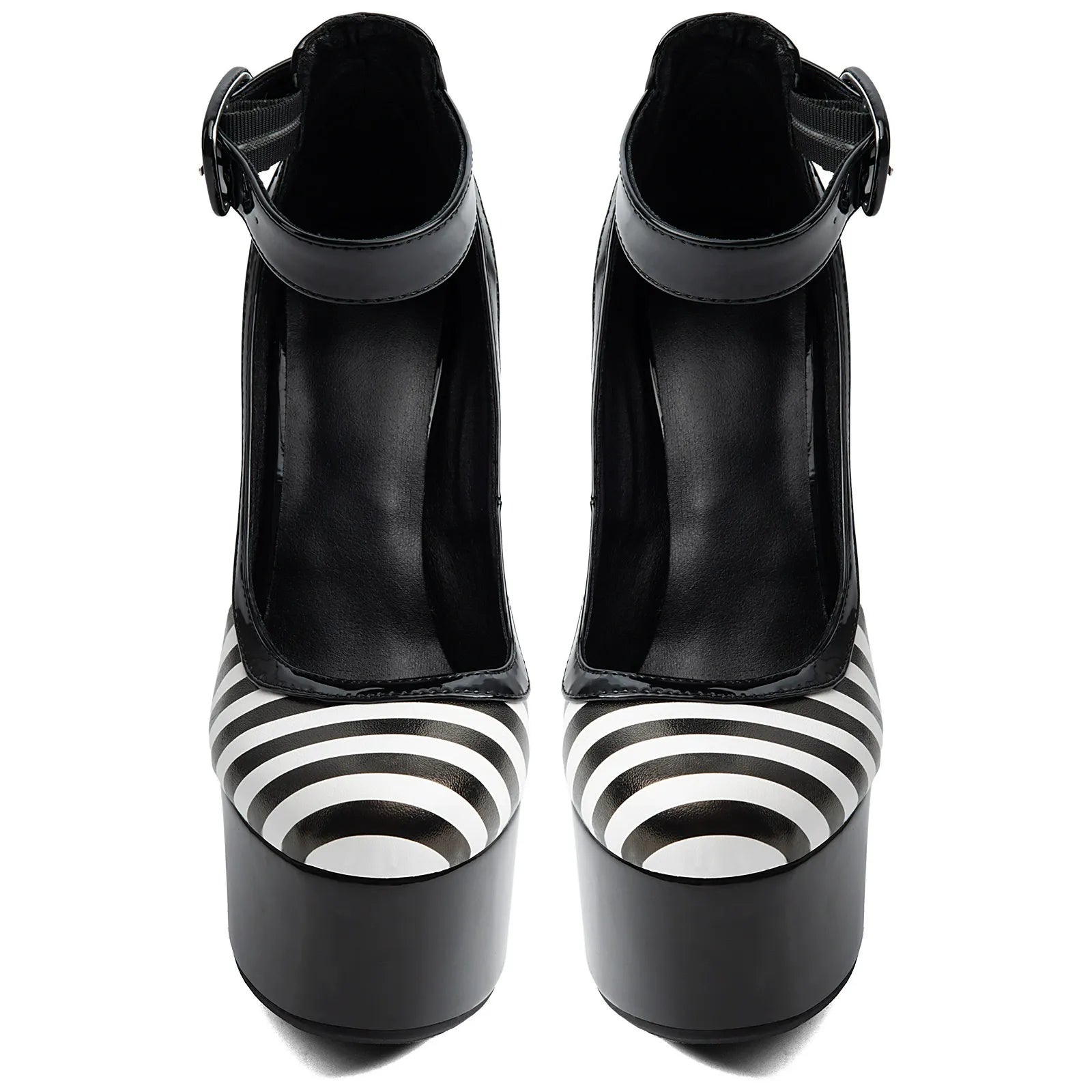 Striped Platform Mary Jane Heels for Women | Chunky Block Heel Faux Leather Pumps - Styeenigma